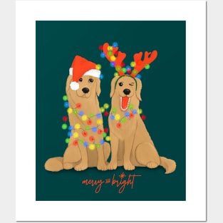 Christmas dogs, Illustrated golden retrievers Posters and Art